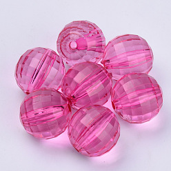 Rose Chaud Perles acryliques transparentes, facette, ronde, rose chaud, 10x10mm, trou: 1.9 mm, environ 878 pcs / 500 g