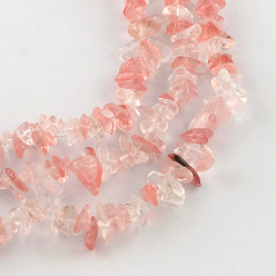 Quartz Cerise Perles de verre de quartz cerise brins, puce, 4~10x4~6x2~4mm, Trou: 1mm, Environ 210 pcs/chapelet, 35.4 pouce