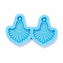 Sky Blue DIY Pendant Silicone Molds, for Earring Making, Resin Casting Molds, For UV Resin, Epoxy Resin Jewelry Making, Fan, Sky Blue, 42x68x6mm, Hole: 3mm, Inner Diameter: 35x29mm