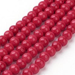 Rouge Perles Mashan naturel rondes de jade brins, teint, rouge, 4mm, Trou: 1mm, Environ 98 pcs/chapelet, 15.7 pouce