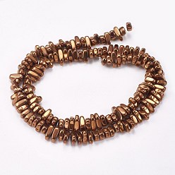 Coffee Plated Electroplated Non-magnetic Synthetic Hematite Beads Strands, Nuggets, Coffee Plated, 4~6x5~12x3mm, Hole: 0.7mm, about 100pcs/strand, 15.7 inch(40cm)