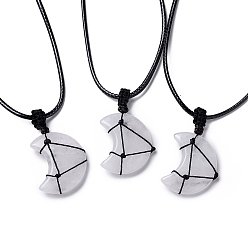 Quartz Crystal Adjustable Natural Quartz Crystal Moon Pendant Necklace, Wax Cord Macrame Pouch Braided Gemstone Jewelry for Women, 29.37~29.69 inch(74.6~75.4cm)