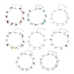 Mixed Stone Natural & Synthetic Gemstone Anklets, with 304 Stainless Steel Charms, 22.9x0.15cm, 8pcs/set