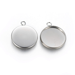 Stainless Steel Color 304 Stainless Steel Pendant Cabochon Settings, Plain Edge Bezel Cups, Flat Round, Stainless Steel Color, Tray: 18.5mm, 23.5x19.5x2.5mm, Hole: 2.5mm