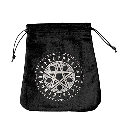 Estrella Almacenamiento de cartas de tarot de terciopelo mochilas de cuerdas, soporte de almacenamiento de escritorio de tarot, negro, patrón de estrella, 16.5x15 cm