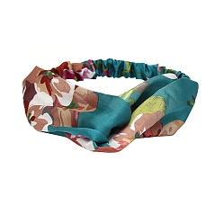 Teal Boho Printed Cloth Headbands, Twist Knot Elastic Wrap Hair Accessories for Girls Women, Teal, Perimeter: 480mm