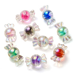 Couleur Mélangete Placage uv perles acryliques irisées arc-en-ciel, perle bicolore en perle, candy, couleur mixte, 15.5x29x15mm, Trou: 3mm