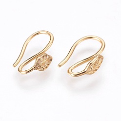 Real 18K Gold Plated Brass Earring Hooks, Nickel Free, Real 18K Gold Plated, 12x9x3mm, 20 Gauge, Pin: 0.8mm