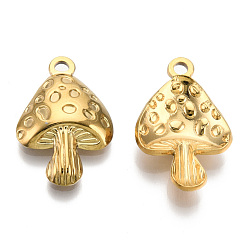 Real 18K Gold Plated 304 Stainless Steel Pendants, Mushroom Charm, Real 18K Gold Plated, 23.5x15.5x4mm, Hole: 1.8mm