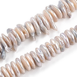 Coquillage De Mer Perle baroque naturelle perles de perles de keshi, perles de grande pièce de monnaie, perle de culture d'eau douce, plat rond, couleur de coquillage, 15~27x13~20x3~10mm, Trou: 0.7mm, Environ 67~83 pcs/chapelet, 15.75~16.14 pouce (40~41 cm)