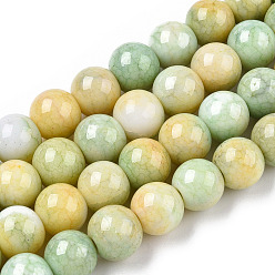 Pale Goldenrod Opaque Crackle Glass Round Beads Strands, Imitation Stones, Round, Pale Goldenrod, 10mm, Hole: 1.5mm, about 80pcs/strand, 30.31~31.10 inch(77~79cm)