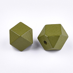 Olive Painted Natural Wooden Beads, Faceted, Polygon, Olive, 15.5~16x14.5~15.5x15.5~16.5mm, Hole: 3mm