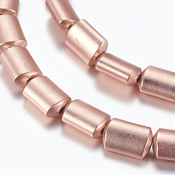 Rose Gold Plated Non-magnetic Synthetic Hematite Beads Strands, Frosted, Rectangle, Matte, Rose Gold Plated, 6x4.5x3mm, Hole: 1mm, about 63pcs/strand, 14.76 inch(37.5cm)