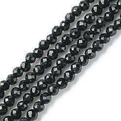 Турмалин Натуральный черный турмалин бисер нитей, граненые, круглые, 2 мм, отверстия: 0.6 м, около 185 шт / нитка, 15.20~15.43 дюйм (38.6~39.2 см)