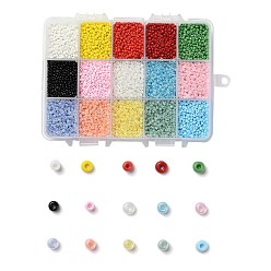 Couleur Mélangete 375g 15 couleurs perles de rocaille en verre, couleurs opaques, ronde, couleur mixte, 12/0, 1.5~2.5x1.5~2mm, Trou: 0.5~1mm, 25 g / couleur