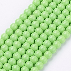 Светло-зеленый Окрашенные стеклянные бусины , спекающийся лак, круглые, светло-зеленый, 8 мм, отверстие : 1.3~1.6 мм, около 100 шт / нитка, 31.4 дюйм
