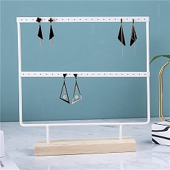 White 2-Tier Iron Earring Display Stands with Wooden Base, Tabletop Jewelry Organizer Rack for Earrings Storage, Rectangle, White, 25x7x27cm