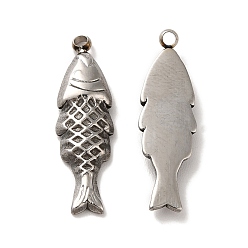 Stainless Steel Color 304 Stainless Steel Pendants, Fish Charm, Stainless Steel Color, 23x7x2.5mm, Hole: 1.5mm