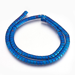 Blue Plated Electroplate Non-magnetic Synthetic Hematite Bead Strands, Frosted, Wave, Blue Plated, 5.5x4x3mm, Hole: 1mm, about 120~122pcs/strand, 15.7 inch~16.1 inch(40~41cm)