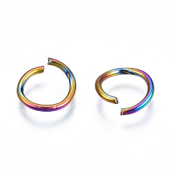 Rainbow Color Ion Plating(IP) Rainbow Color 304 Stainless Steel Open Jump Rings, Round Ring, 10x1mm, 18 Gauge, Inner Diameter: 7mm