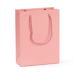 Pink Бумажные мешки, подарочные пакеты, сумки для покупок, свадебные сумки, прямоугольник с ручками, розовые, 20x15.1x6.15 см