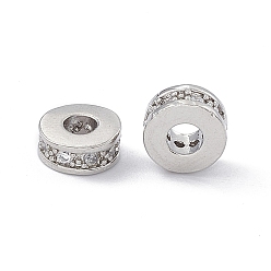 Platinum Brass Spacer Beads, with Crystal Rhinestone, Flat Round, Platinum, 7x3~3.7mm, Hole: 3.4mm