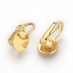 Golden Iron Clip-on Earring Settings, with Round Flat Pad, Flat Round, Golden, Tray: 10mm, 18x10x9.5mm