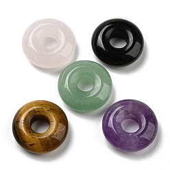 Mixed Stone Natural Gemstone Pendants, Donut/Pi Disc Charms, 18~18.5x6mm, Hole: 5.5~6mm