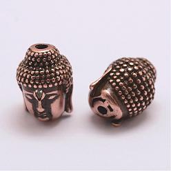 Red Copper Brass Micro Pave Grade AAA Cubic Zirconia Beads, Long-Lasting Plated, Cadmium Free & Nickel Free & Lead Free, Buddha, Red Copper, 13x10x10mm, Hole: 2mm