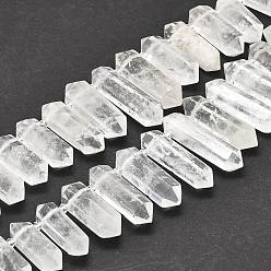 Quartz Crystal Natural Quartz Crystal Beads Strands, Rock Crystal Beads, Faceted, Double Terminated Pointed/Bullet, 25~63x13~16x11~13.5mm, Hole: 1.6mm, about 21~22pcs/strand, 15.55 inch(39.5cm)
