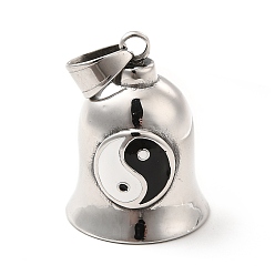 Yin Yang Pattern Style tibétain 304 pendentifs en acier inoxydable, charme de cloche de gardien, argent antique, motif yin yang, 35x26mm, Trou: 9x6mm