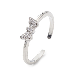 Platinum Clear Cubic Zirconia Butterfly Open Cuff Ring, Brass Jewelry for Women, Platinum, Inner Diameter: 18mm