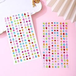 Colorful Acrylic Rhinestone Stickers, Gems Crystal Decorative Decals for Kid's Art Craft, Flat Round & Teardrop, Colorful, 160x90mm