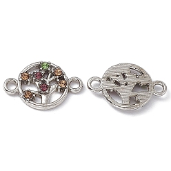 Platinum Alloy Connector Charms, Tree of Life Links, with Colorful Rhinestones, Platinum, 10.5x16x2mm, Hole: 1.6mm