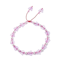 Prune Collier de perles tressées papillon acrylique et perle plastique pour femme, prune, diamètre intérieur: 4.57~5.65 pouce (11.6~14.35 cm)