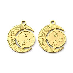Real 18K Gold Plated Ion Plating(IP) 316L Surgical Stainless Steel Pendants, Textured, Moon with Star Charm, Real 18K Gold Plated, 20x16x1mm, Hole: 1.8mm