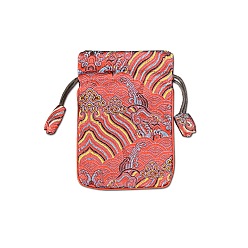 Оранжево-Красный Тканевые сумки в китайском стиле с пейзажным принтом, мешочки на шнурке для хранения украшений, прямоугольные, оранжево-красный, 15x10 см