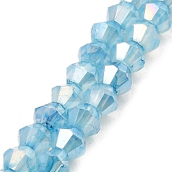 Deep Sky Blue Imitation Jade Glass Beads Strands, AB Color Plated, Faceted, Bicone, Deep Sky Blue, 4.5x4mm, Hole: 1mm, about 89~100pcs/strand, 13.31''~14.25''(33.8~36.2cm)