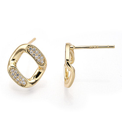 Real 18K Gold Plated 925 Sterling Silver Micro Pave Cubic Zirconia Twist Rhombus Stud Earrings, Nickel Free, Real 18K Gold Plated, 12x11mm, Pin: 0.8mm