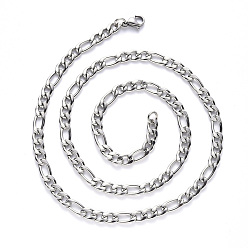 Stainless Steel Color 304 Stainless Steel Figaro Chain Necklaces, with Lobster Claw Clasp, Stainless Steel Color, Link: 6.5x3x0.8mm and 4.5x3x0.8mm, 19.68 inch(50cm)