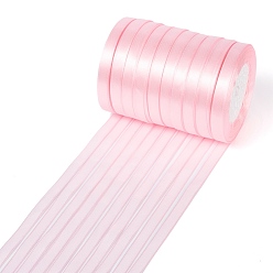 Pink Cinta de conciencia rosada para el cáncer de mama materiales para hacer regalos del día de san valentín paquetes cajas cinta de raso de una sola cara, Cinta de poliéster, rosa, 25yards / rodillo (22.86 m / rollo), 10 rollos / grupo, 250yards / grupo (228.6m / grupo)