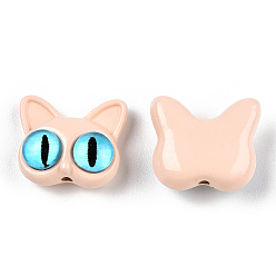 Bisque Spray Painted Alloy Beads, with Glass Eye, Cat Head, Bisque, 14x16.5x7mm, Hole: 1.5mm