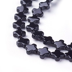 Black Onyx Brins de perles d'onyx noir naturel, croix, 8x8x3mm, Trou: 0.8mm, Environ 49 pcs/chapelet, 15.7 pouce (40 cm)