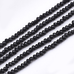 Noir Chapelets de perles en verre, facette, rondelle, noir, 2~2.5x1~1.5mm, Trou: 0.5mm, Environ 165~170 pcs/chapelet, 11.81 pouces ~ 12.20 pouces (30~31 cm)