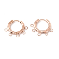 Oro Rosa Revestimiento de iones (ip) 304 fornituras de acero inoxidable para pendientes de aro, con bucles horizontales, anillo, oro rosa, 16x20x2.5 mm, agujero: 1.8 mm, pin: 0.9 mm