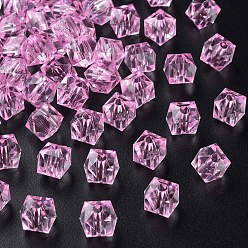 Rose Nacré Perles acryliques transparentes, facette, carrée, perle rose, 8.5x9.5x9.5mm, Trou: 2.5mm, environ1070 pcs / 500 g