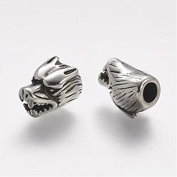 Antique Silver 304 Stainless Steel Cord Ends, For Leather Cord Bracelets Making, Dragon Head, Antique Silver, 17x11x11mm, Hole: 5mm