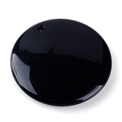 Obsidian Natural Obsidian Pendants, Flat Round, 44~45x7~9mm, Hole: 2mm