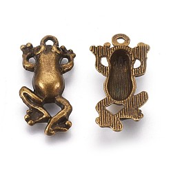 Antique Bronze Metal Alloy Pendants, Cadmium Free & Lead Free, Frog, Antique Bronze, 22x10x2mm, Hole: 2mm
