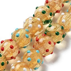 Colorful Handmade Bumpy Lampwork Beads Strands, with Gold Powder, Enamel Style, Round, Colorful, 12mm, Hole: 2.2mm, about 30pcs/strand, 12.91''(32.8cm)